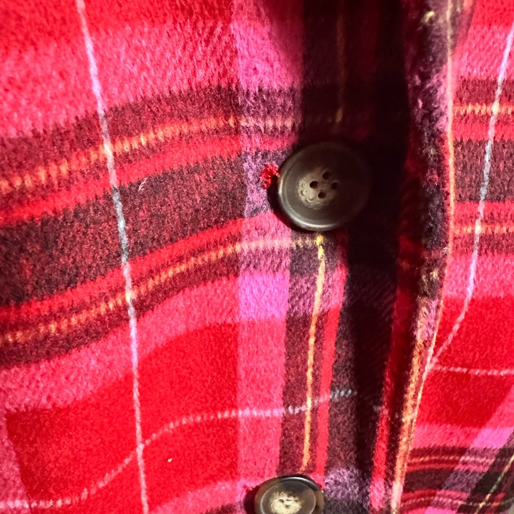 Old Navy Flannel Red Plaid Long Coat Buttoned M Tall - Picture 4 of 6